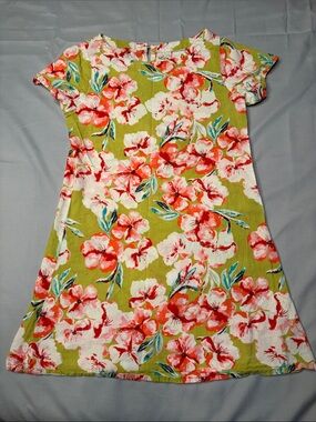 Utsa Kids Girl’s Green Floral Dress with Red Pink & White Blooms Size 11 - 12 Y